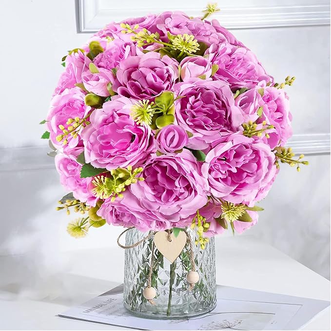 12 Packs Artificial Peonies Silk Flowers: Faux Peony Bouquet 12 Bundles, Fake Peonies Flowers Bulk for Centerpiece Table Wedding Party Home Decor for Vase Decoration (Light Purple)