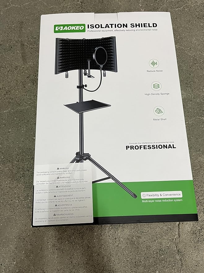 Professional Studio Recording Microphone Isolation Shield, Pop Filter,High density absorbent foam is used to filter vocal. Suitable for Blue Yeti and other condenser microphones (AO-504 With Stand)