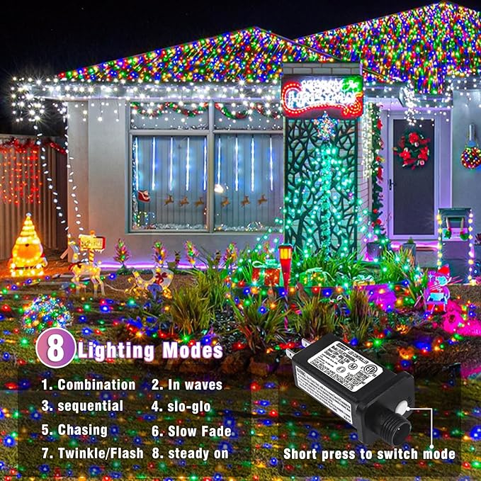 66FT 200 LED Christmas Lights Outdoor, Plug in Christmas String Lights Indoor, Waterproof & 8 Modes & Timer Function, Connectable Fairy Twinkle Light for Home Wedding House Decor, Multicolor