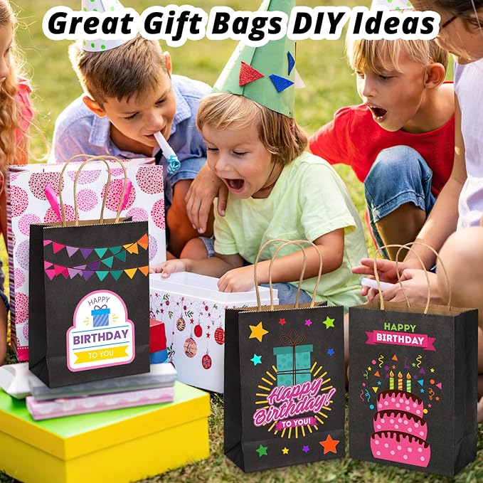 100 Pack 5.9x3.15x8.26 inch Small Gift Bags, Kraft Black Bags with Handles Bulk for Birthday Party Favors,Gift Paper Bags,Retail Shopping Business Goody Craft Gift Bags