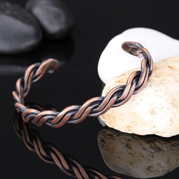 Handmade Elegant Copper Bracelet for Women and Men-Pure Copper Bracelet for Pain Relief and Stress Relief-Adjustable, Thickest, Twisted Copper Wire Bracelet to Fit many Size Wrist(folded)