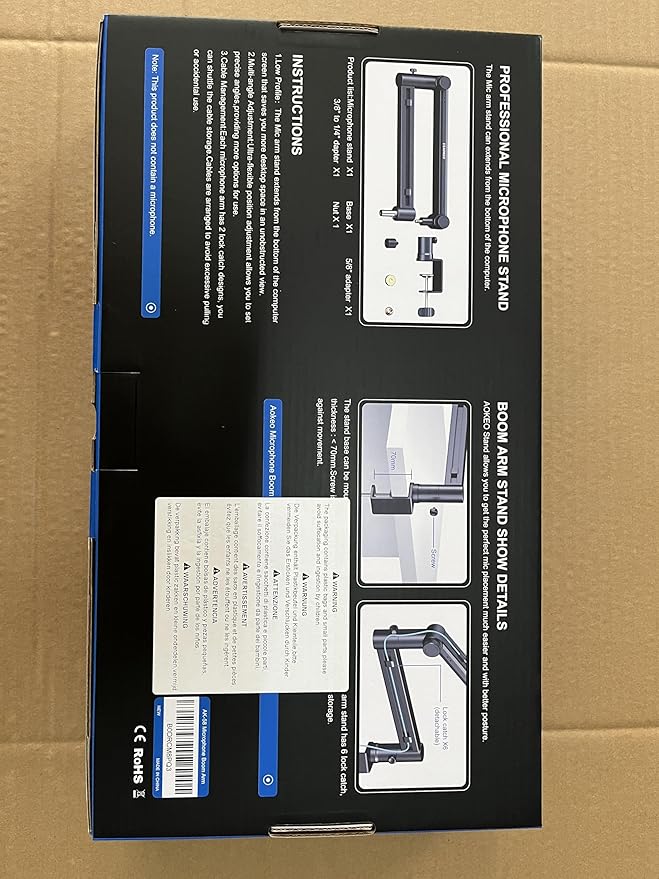 Microphone Arm,Aokeo AK-58 Desk Low Profile Adjustable Mic Boom Arm Stand,Suitable For Blue Yeti,Snowball iCE, HyperX QuadCast,SoloCast,Elgato Wave,Etc