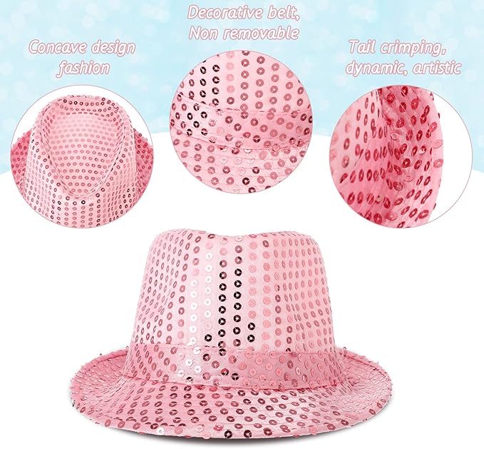 Janmercy 12 Pieces Western Sequin Hat Glitter Solid Color Dance Hat Retro Disco Unisex Costume Cap for Party Props Supplies