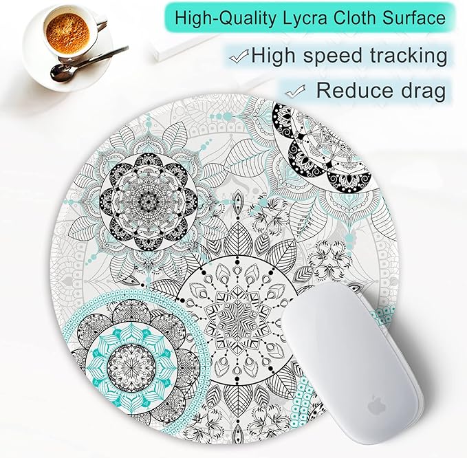 ITNRSIIET Round Mouse Pad with Stitched Edge Premium-Textured Waterproof Non-Slip Rubber Base Desktop Protection Mat Diameter 8.7 inches, Mandala Flowers
