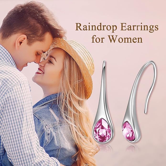 925 Sterling Silver Small Pear-Shaped Modern Style Hook Earrings with Crystals from Austria