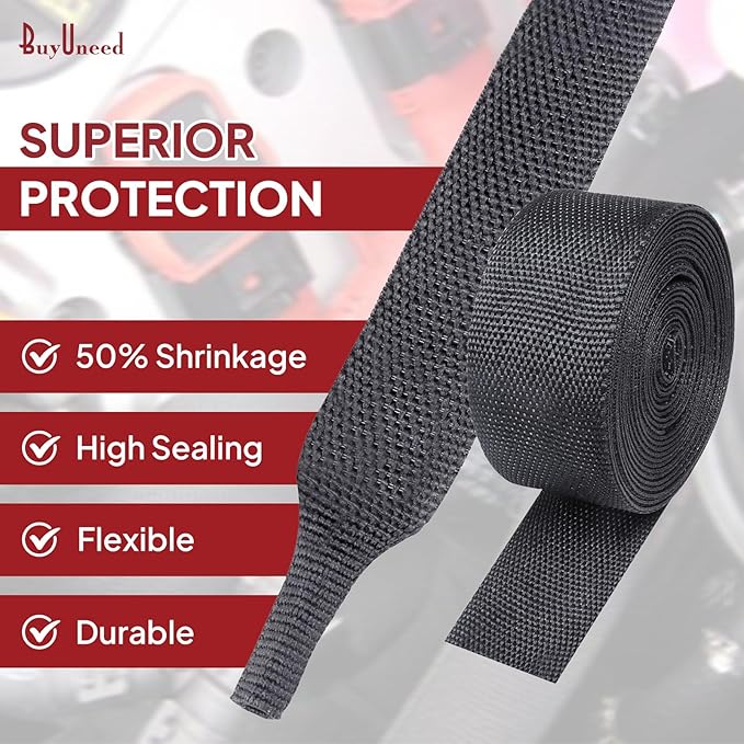 Heat Shrink Wire Loom 2:1 Shrinkable Braided Cable Sleeve 2 Inch ID-18ft Abrasion Protection Flexibility Fabric Wiring Harness Cover Sheath