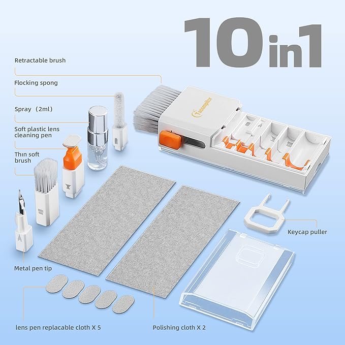 Laptop Cleaning Kit, All in 1 Keyboard Cleaning kit for MacBook iPad iPhone, Compact Keyboard Cleaner with Brush and Spray for Tablet, Airpods, Earbud, Computer Screen, PC Monitor, White