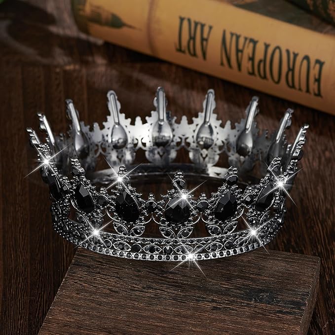 Queen Crown Rhinestone Wedding Crowns and Tiaras for Women Costume Party Hair Accessories Princess Birthday Crown Crystal Bridal Crown (Black & Crown)