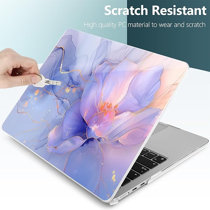 TWOLSKOO Compatible with M4 MacBook Air 15 inch Case 2025-2023 Released Model M4 A3241 M3 A3114 M2 A2941, Plastic Hard Shell & Screen Protector & Keyboard Cover & Type C Adapter, Blue Marble