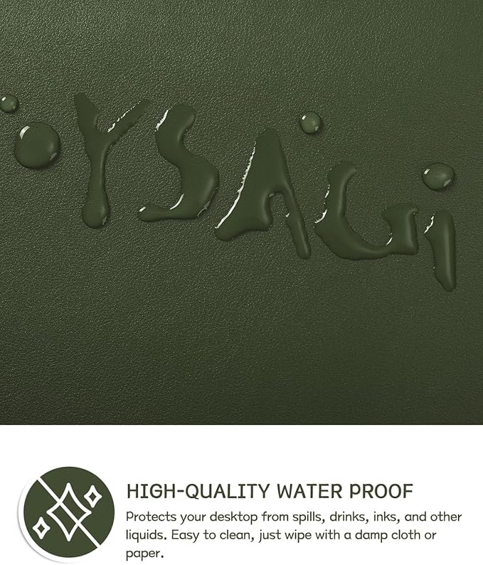 YSAGi Non-Slip Leather Desk Pad, Waterproof Laptop Computer Desk Keyboard Mat, Table Protector Blotter Mat, Large Mouse Pad for Office/Work/Home/Decor(Olive Green, 31.5" x 15.7")