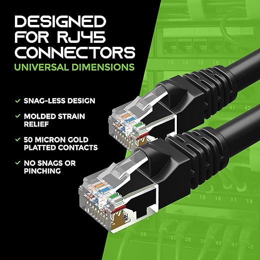 GearIt 24-Pack, Cat5e Ethernet Patch Cable 2 Feet - Snagless RJ45 Computer LAN Network Cord, Black