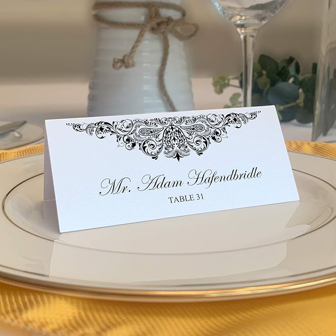 Paisley Printable Place Cards, Black (Choose Color), Set of 150 (25 Sheets), Laser & Inkjet Printers - Wedding, Party, Dinner, and Special Events - Made in the USA