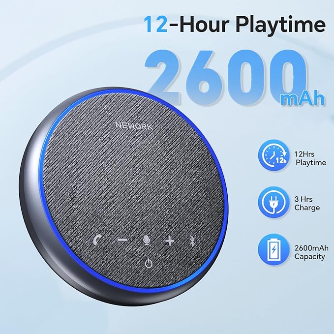 Bluetooth Conference Speakerphone with Microphone, 3 Mics with 360° Voice Pickup, 12H Call Time, Noise Reduction, USB-C Plug & Play, Portable Design, Compatible with Windows, iOS