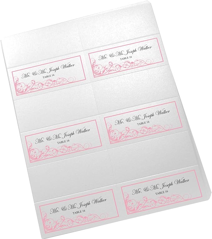 Scribble Vintage Swirl Printable Place Cards, Pink (Choose Color), Set of 60 (10 Sheets), Laser & Inkjet Printers - Wedding, Party, Dinner, and Special Events - Made in the USA