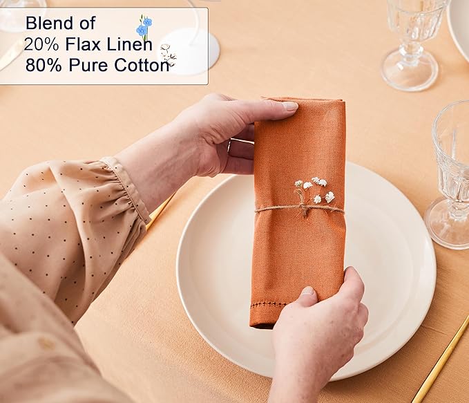 Ruvanti Premium Linen Napkins Set of 6-20x20 Inch, Classic Hemstitch, Mitered Corner Cloth Napkins ‎- Soft, Elegant Dinner Napkins Cloth Washable for Weddings, Parties, Everyday Use - Fall/Orange