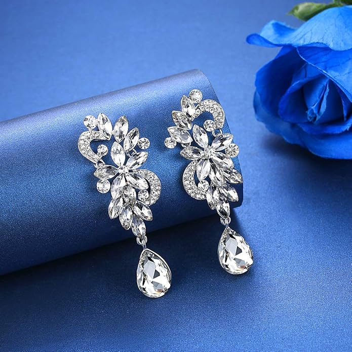 mecresh Marquise Crystal Bridal Chandelier Dangle Drop Earrings Ladies Gifts in Silver/Gold Tone