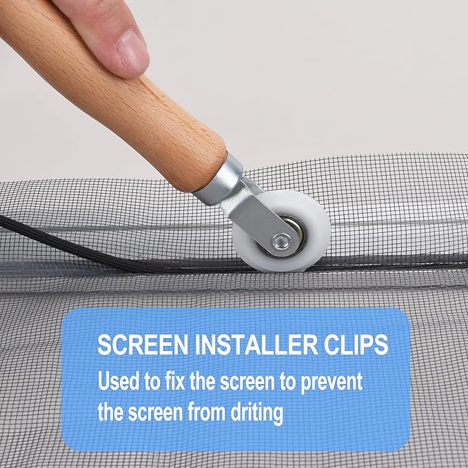 BAYTORY Window Screen Repair Kit, Nylon Roller Tool with Bearing, Spline Removal Hook and 32ft Retainer Spline Replacement for Installing Door Mesh Screens