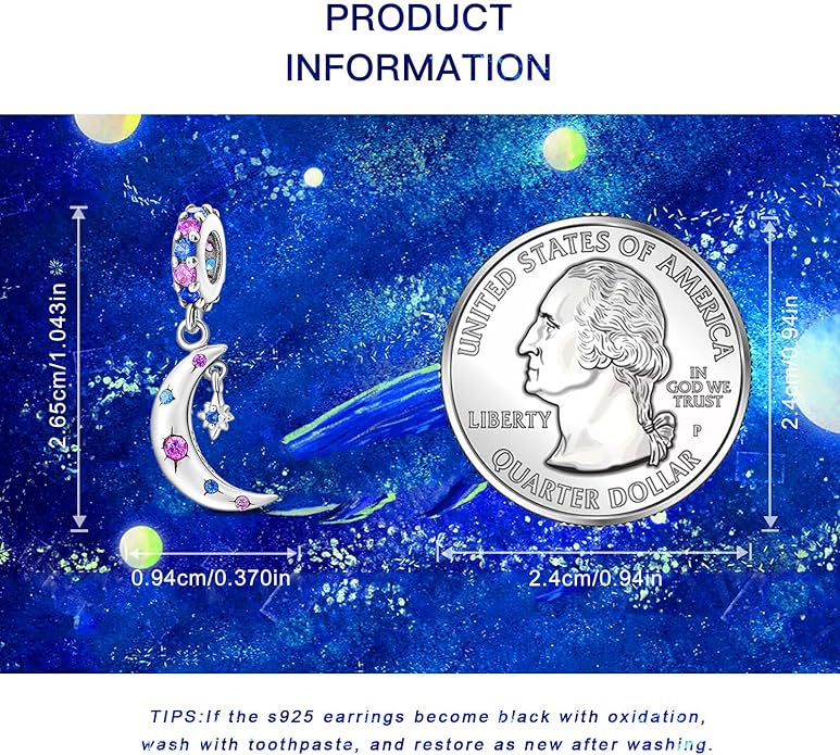 925 Sterling Silver Charms Bead for Bracelets Necklaces, Star Moon Crescent Sun Solar Pendent, Blue Ocean Starfish Shells Turtle Crab Starry Sea Cute Jewelry Birthday Gifts for Women Men