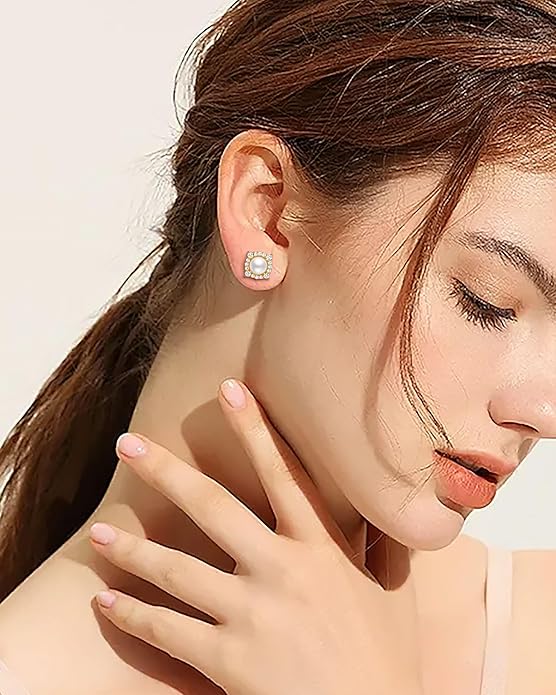 Cultured Freshwater Pearl Stud Earrings, 14K Gold Plated S925 Silver Women Pearl Stud, Gift for Birthday Mothers Day, Christmas, Anniversary