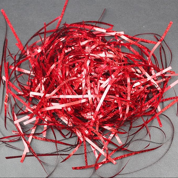 Goodma 100 Grams Shiny Iridescent Film PP Hamper Shreds & Strands Shredded Crinkle Confetti for DIY Gift Wrapping & Basket Filling (Red)