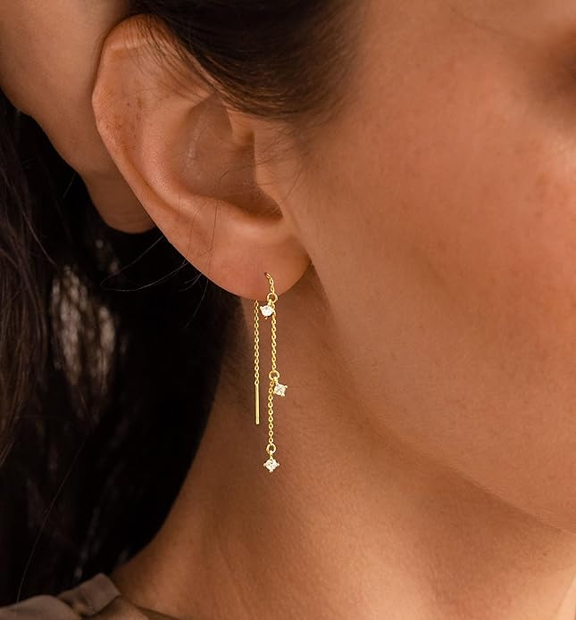 Gold Earrings for Women Trendy, Simple Dainty 14K Gold Plated Paperclip Square Chain Link Dangle Hoops Earrings Pin Stud Huggie Earrings Lightweight Hypoallergenic Minimalist Aesthetic Gold Jewelry for Christmas Gifts