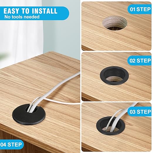 1-3/8" Black Desk Grommet, JTemgle Plastic Cable Hole Cover Computer Table Cord Wire Organizer Caps Desktop Cord Management for Home Office TV Stands Tabletops, 5 Pieces