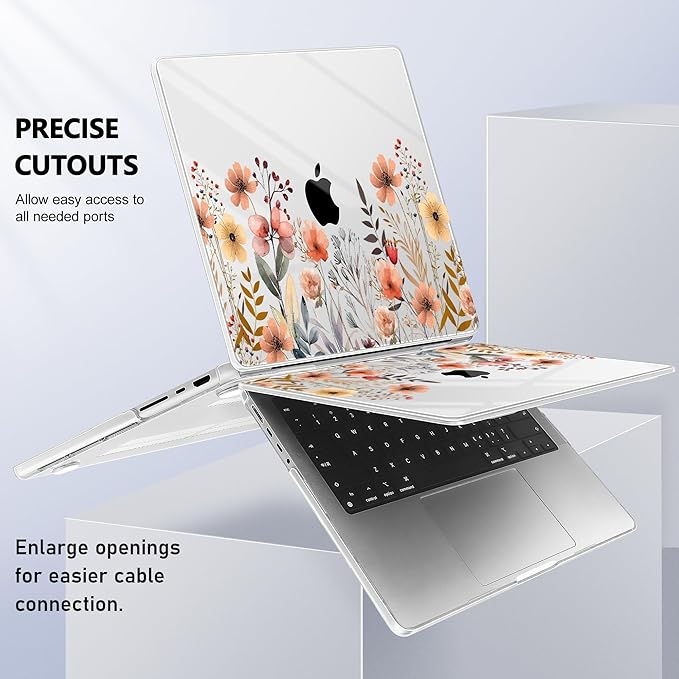 for MacBook Pro 16 inch Case 2021 2022 2023 2024 Release A3186 A3403 M4 A2991 M3 A2780 M2 A2485 M1 Pro/Max, Hard Shell Case with Screen Protector & Keyboard Cover, Watercolor Flowers
