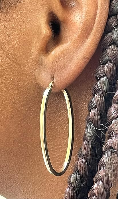 14K Gold Oval Hoop Earrings, (31-52mm) (2mm Tube)