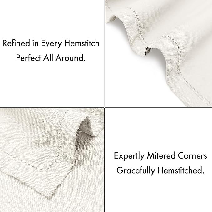 Ruvanti Cloth Napkins - 100% Cotton Dinner Napkins, Hem Stitched Corners, 18x18 Inch, 12 Pack - Soft, Absorbent, Durable, Reusable, Wrinkle Resistant for Formal Dining & Everyday Use - Antique White