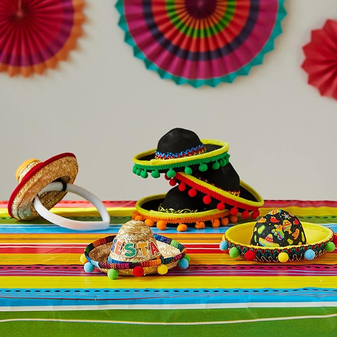 JOYIN 6 PCS Cinco De Mayo Fiesta Fabric and Straw Sombrero Hat Party Costume for Fun Fiesta Headbands Party Supplies, Mexican Theme Decorations, Luau Event Photo Props and Party Favors