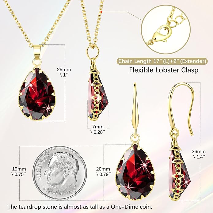 Linawe Crystal Jewelry Sets for Women, Imitation Diamond Pendant Necklace, Rhinestone Drop Dangle Earrings, Birthstone Cubic Zirconia Matching Wedding Jewelry, 14K Gold/Rose Gold/Silver Tones