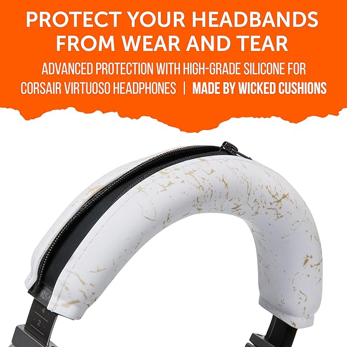 WC BandZ Virtuoso V2 - Silicone Headband Cover for Corsair Virtuoso Headphones by Wicked Cushions | Machine Washable, No More Flaking Leather | for Virtuoso Wireless, XT, and SE | Gold Marble