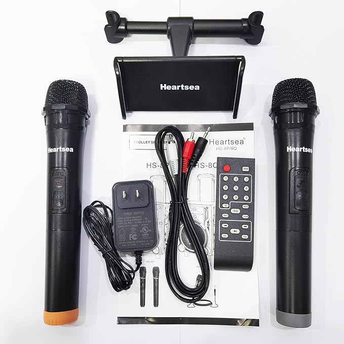 HEARTSEA Karaoke Machine for Adults, Portable Bluetooth Speaker with 2 Wireless Microphones, PA System with Disco Lights for Big Party, Outdoor, Supports USB/TF/REC/AUX, Ideal Gifts for Family