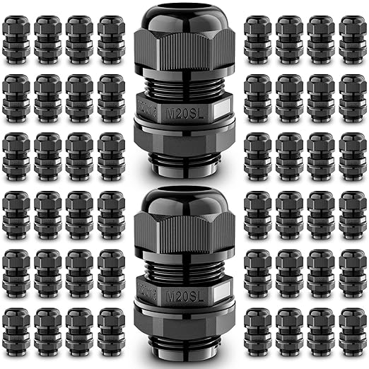 QILIPSU 50pcs M20SL Long Thread Cable Gland Waterproof IP68 Nylon Strain Relief Cord Grip Cable Pass Through Wire Connector