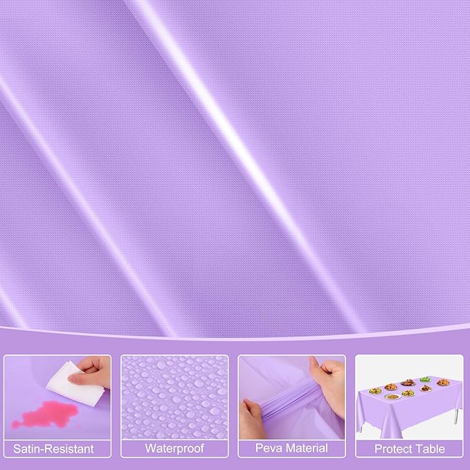 6 Pack Lavender Plastic Tablecloth, 54 X 108Inch Disposable Light Purple Scalloped Table Cloth Tables Waterproof Spring Table Cover for BBQ Picnic Baby Shower Birthday Wedding Garden Party Decor