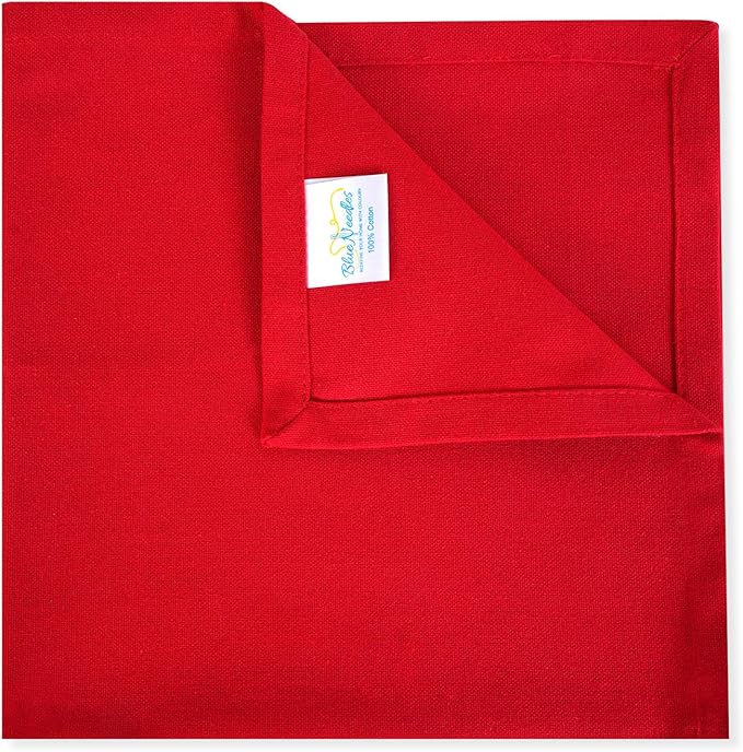 Blue Needles Solid Cloth Napkins Set of 12 Red 100% Cotton Dinner Napkins 18x18 inches - Soft, Reusable, Absorbent & Washable Fall Thanksgiving Linen, Ideal for Events, Parties & Everyday Use