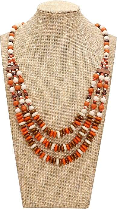 Coiris Layer Chunky Wood Beaded Necklace Exaggerated Statement Bead Collar Necklace Bib Necklaces