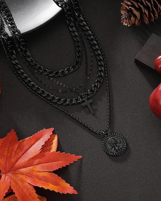 MJartoria Layered Necklaces for Women Trendy Retro Coin Pendant Necklace Dainty Chunky Chain Necklaces for Jewelry Birthday Gifts