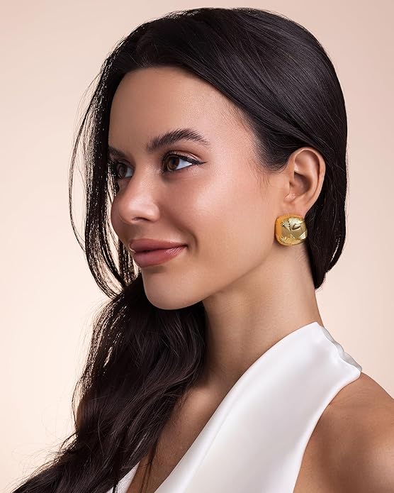 SNGIA18K Gold Plated Dangle Textured Ribbed Irregular Large Leaf Statement Earrings for Women by SNGIA, Handmade Dramatic Geometric Trendy Summer Drop Leaf Flower Jewelry Gifts, Bold Beachy Vintage Plant Fashion Drop Accessories, Vintage Nickle Free Fl...