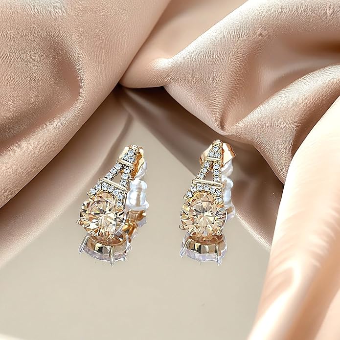Alphabet Earring for Women, 18K Gold Plated Brass with Cubic Zirconia.