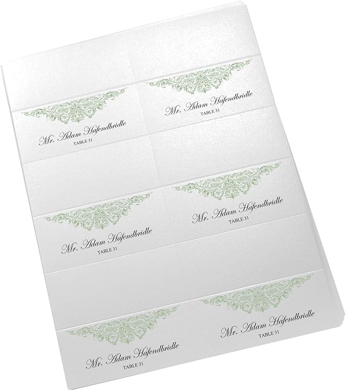 Paisley Printable Place Cards, Sage (Choose Color), Set of 60 (10 Sheets), Laser & Inkjet Printers - Wedding, Party, Dinner, and Special Events - Made in the USA