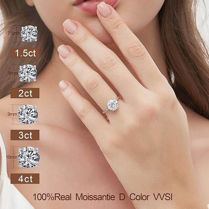 Moissanite Engagement Rings for Women,Promise Rings 925 Sterling Silver with 18K Yellow/White Gold Plated,D Color VVS1 Wedding Band Moissanite Ring 0.5/1/1.5/2/3/4CT