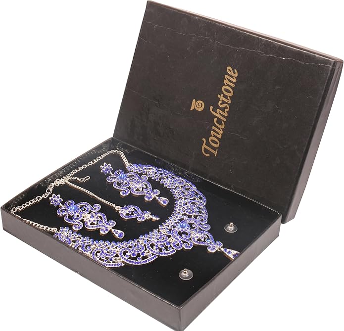 Touchstone Indian jewelry set for women bollywood gold jewellery wedding outfits necklace sets earrings bridal maang tikka fancy costume girls big desi accessories rhinestone in gold or silver tone