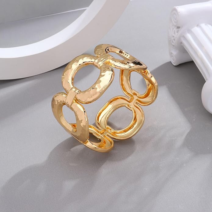 Chunky Gold Bracelet for Women - Bold Bangle and Statement Adjustable Bracelet, Modern Chunky Jewelry Collection