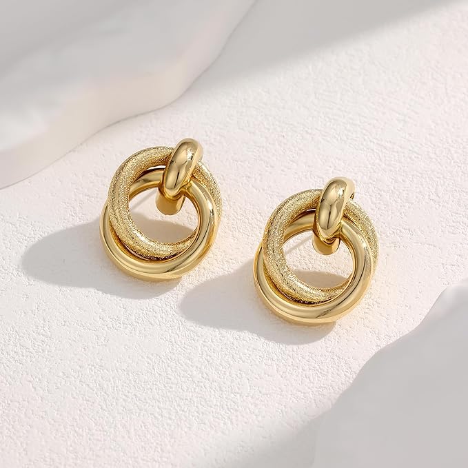 Chunky Knot Earrings, Circle Link Geometric Drop Dangle Earrings Studs, Women's Jewelry Trendy