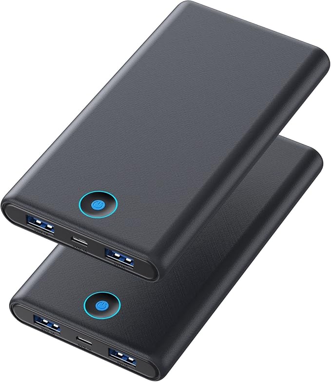 [2 Pack] Portable Charger Power Bank 20000mAh,Ultra Slim Portable Phone Charger with Dual USB Outputs,Backup Charging External Battery Pack Compatible with iPhone 15/14/13/12/11,Android-Black+Black