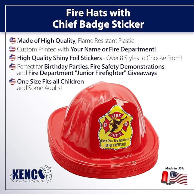 Kenco Kids Customizable Plastic Firefighter Hats -Choose your style, add your name or department