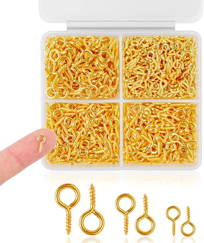 720PCS Small Screw Eye Pins, 3 Styles of Mini Eye Screws, Eyelet Pins Hooks for DIY Crafts, Art Projects, Tiaras and Jewelry Making - Gold