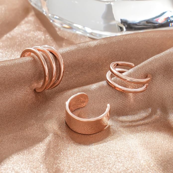 CHIC & ARTSY 925 Sterling Silver Ear Cuffs for Women, Non Piercing Clip On Cartilage Cuffs, Adjustable Fake Conch & Helix Earrings, Gold Plated & Oxidized Various Styles