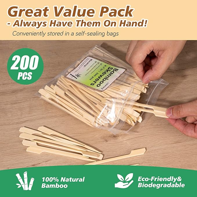 200pcs Bamboo Skewers for Appetizers, 4.7 inch Cocktail Picks, Mini Charcuterie Food Sticks for Party Fruit Kabobs, Martini Olive, Drinks, Small Sandwich Toothpicks, Wooden Paddle Skewer